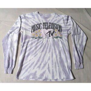 MTV Shirt Mens Medium Tie Dye Purple Graphic Crew Neck Long Sleeve